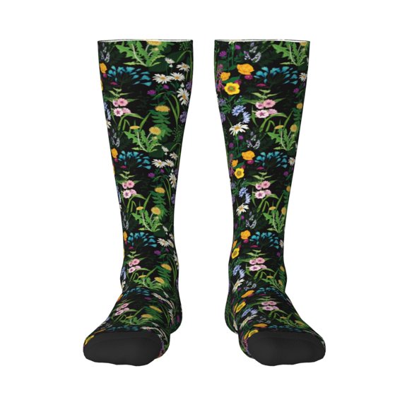 Vsdgher Chamomile Print Thigh High Socks Extra Long Stretchy Sock Women Over Knee High Opaque Stocking Daily Wear