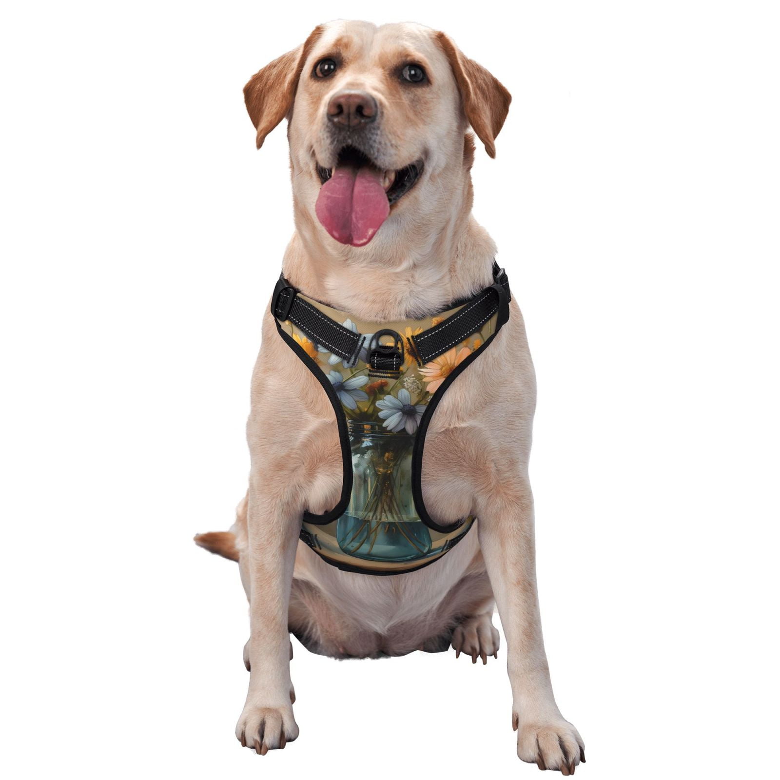 Vsdgher Charming Daisy Bouquet Art Dog Harness, No-Pull Pet Harness, Dog Vest, Pet Vest for Small to Large Dogs-Small
