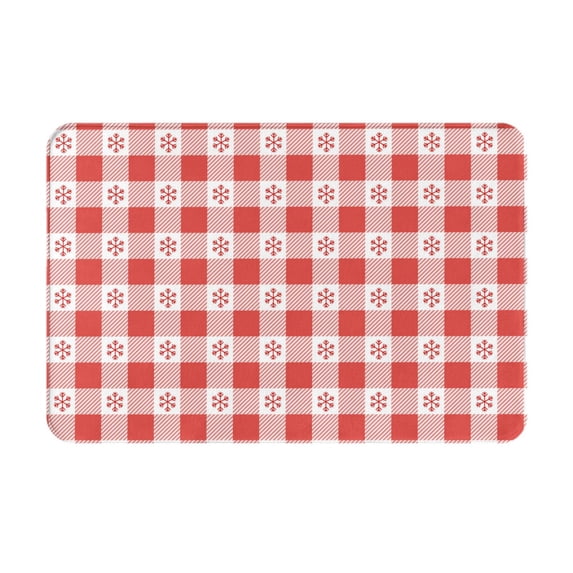 Vsdgher Checkered Christmas With Snowflakes Flannel Anti-Slip Floor Mat Comfort Mat Outdoor Rug, Indoor Outdoor Rugs for Home, Office, Laundry 16''x24''in