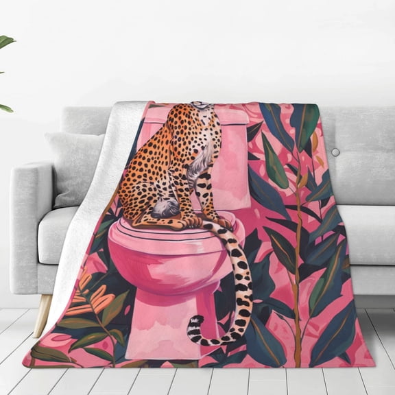 Vsdgher Cheetah On Toilet Humor Art Ultra-Soft Micro flannel Blanket Throw Blankets for Couch Sofa, Bed (4 sizes)-80"x60"