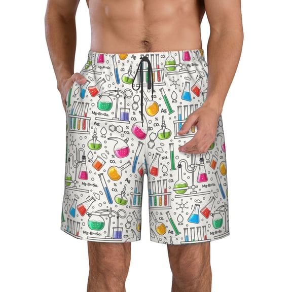 Vsdgher Chemical Flasks And Test Tubes Men's Beach Shorts, Surfing shorts, Swim trunks, Quick Dry Swim Trunks for Surfing Beach Fun -Small