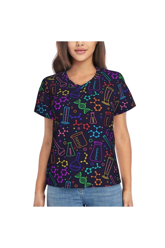 Chemistry Science Women Shirts V Neck Short Sleeve Tops T-Shirt Basic Tees, S to 3XLSmall
