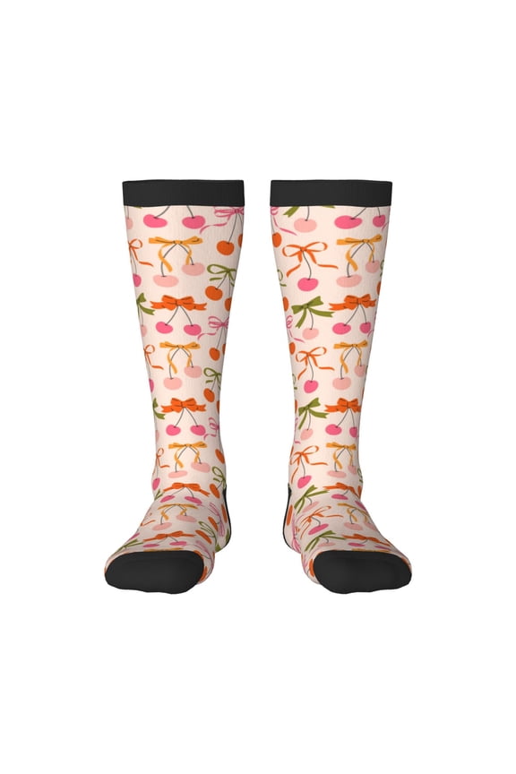 Cherries And Bows Knee Socks, High Socks Long Stretchy Sock Women Knee High Stocking, Long Socks for Women