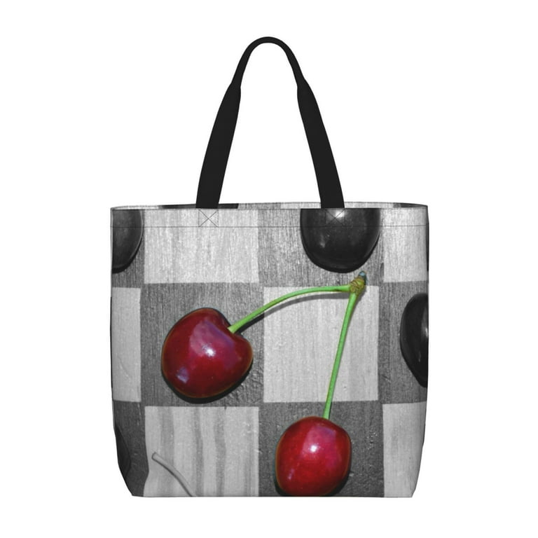 Vsdgher Cherries laid print Tote Bag for Women Shoulder Bag with Zipper Large Shoulder Bag Handle Handbag Portable Washable for Travel Work