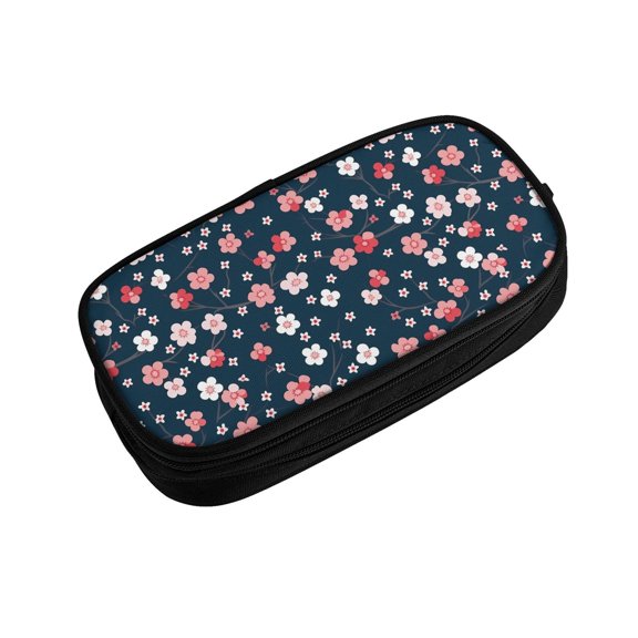 Vsdgher Cherry Blossoms Print Large Capacity Pencil Case Pouch with Zipper, Portable Aesthetic Big Capacity Pencil Cases Pen Office Travel Stationery Bag