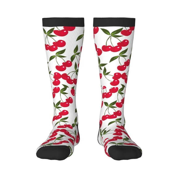 Vsdgher Cherry Print Thigh High Socks Extra Long Stretchy Sock Women Over Knee High Opaque Stocking Daily Wear