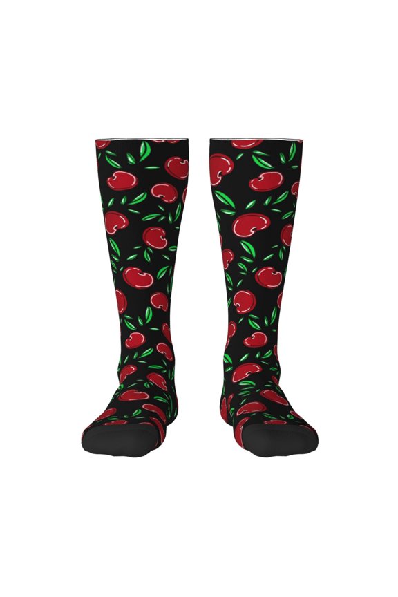 Cherry Print Thigh High Socks Extra Long Stretchy Sock Women Over Knee High Opaque Stocking Daily Wear
