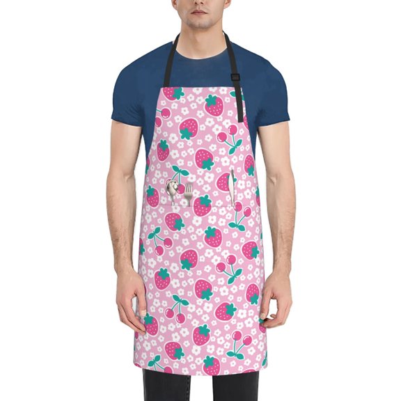Vsdgher Cherry Strawberry Waterproof Apron with 2 Pockets Kitchen Chef Aprons Bibs for Grooming Cooking Baking Painting Gardening