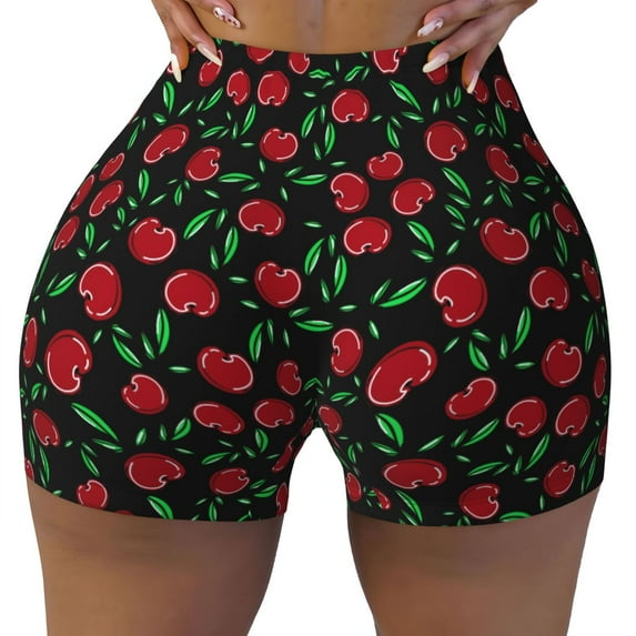 Vsdgher Cherry print Workout Shorts for Women Seamless Soft Smooth Gym Yoga Scrunch Active Exercise Fitness Shorts