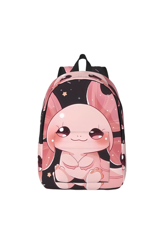 Chibi Axolotl Sakura Fantasy Print Canvas Backpack Travel Rucksack Unisex Knapsack 15.7/17.7Inch Laptop Backpack for Work,College -Medium