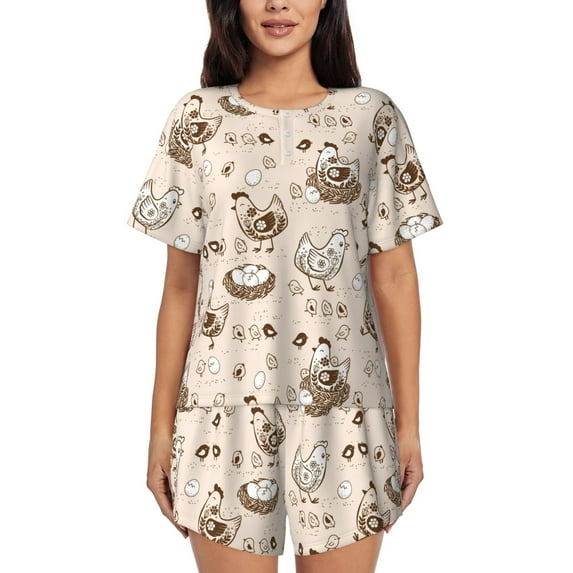 Vsdgher Chicken With Floral Pattern Womens Pajamas 2 Piece Short Sleeve Sleepwear Set,Summer Soft Pajamas Set Casual Lounge Sets, 2-Piece Pj -4X-Large