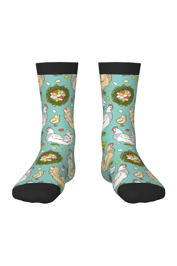 Chicken Laying Eggs Pattern Kids Socks Boys Girl Crew Athletic Half Sport Running Breathable Socks Lightweight Stretch Crew Socks