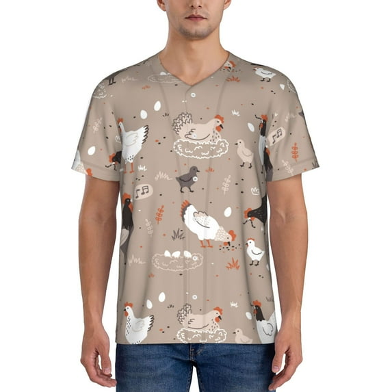 Vsdgher Chicken Mens T-Shirts Baseball Vintage Fashionable Lightweight Casual Crew Neck Slim Fit with Long Sleeves-4X-Large