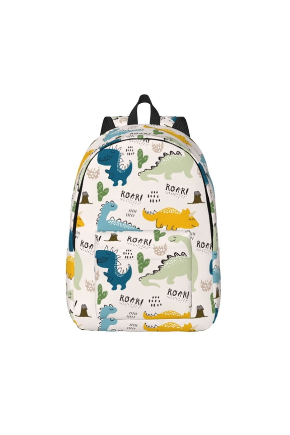 Childish Dinosaur Print Canvas Backpack Travel Rucksack Unisex Knapsack 15.7/17.7Inch Laptop Backpack for Work,College -Small