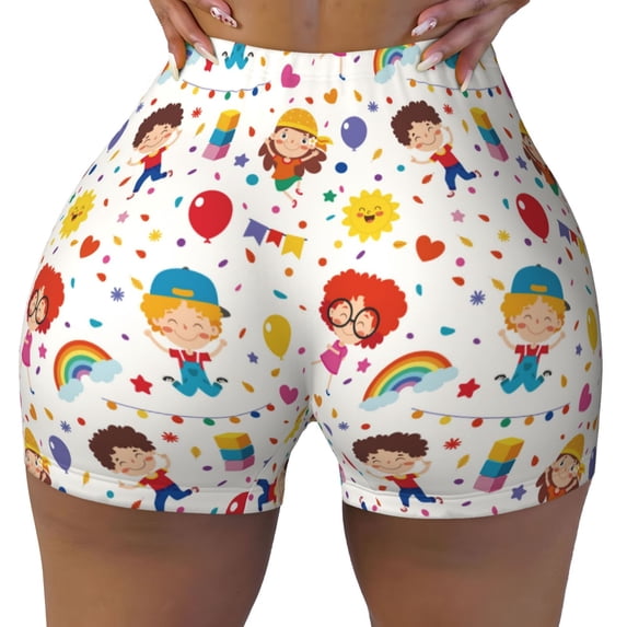 Vsdgher Childrens Party print Workout Shorts for Women Seamless Soft Smooth Gym Yoga Scrunch Active Exercise Fitness Shorts