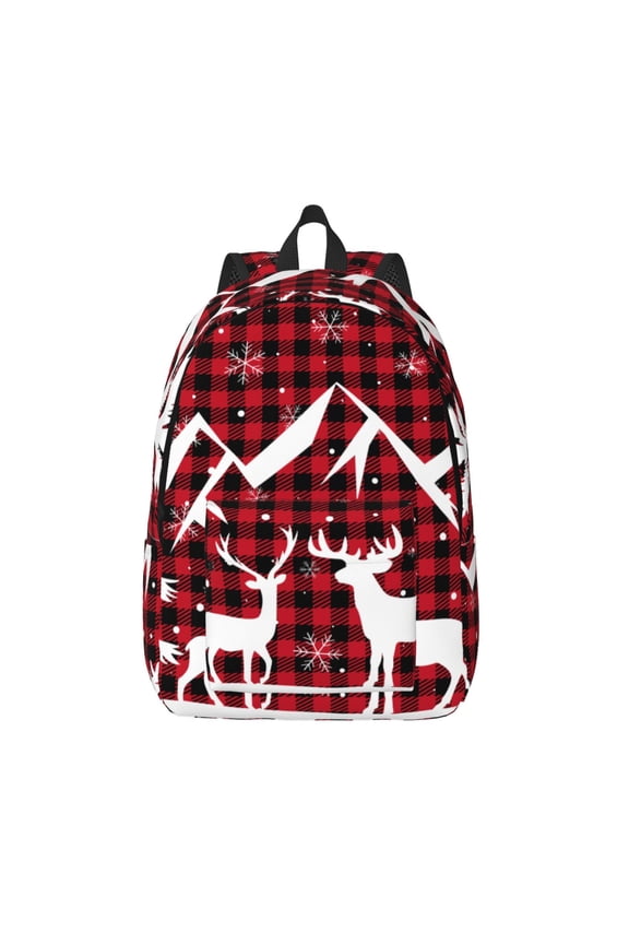 Christmas Buffalo Plaid Print Canvas Backpack Travel Rucksack Unisex Knapsack 15.7/17.7Inch Laptop Backpack for Work,College -Small