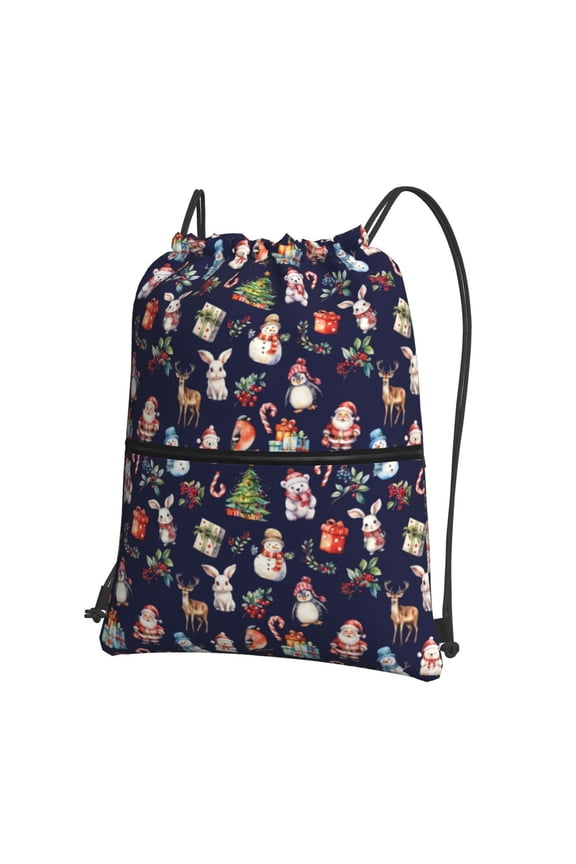 Christmas Critters Delight Drawstring Backpack Water Resistant String Bag Sports Sackpack Gym Sack for Men Women