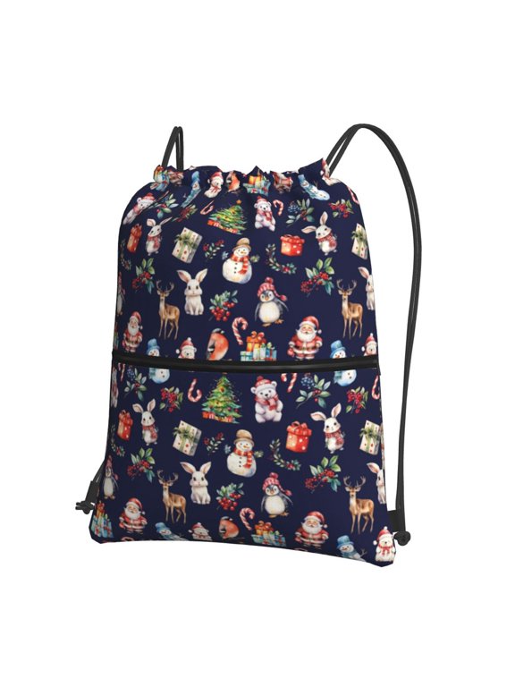 Christmas Critters Delight Drawstring Backpack Water Resistant String Bag Sports Sackpack Gym Sack for Men Women