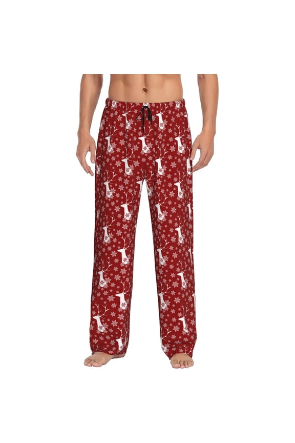 Christmas Deer Head Mens Pajama Pants Sleep & Lounge Pants, PJ Pants-XX-Large