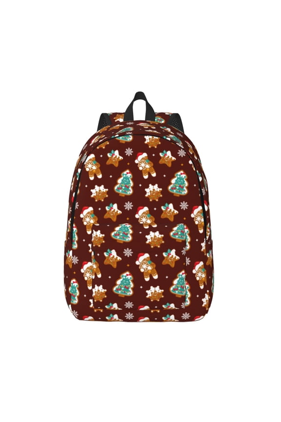 Christmas Gingerbread Print Canvas Backpack Travel Rucksack Unisex Knapsack 15.7/17.7Inch Laptop Backpack for Work,College -Small