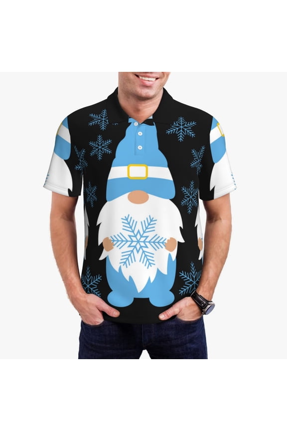 Christmas Gnome Snowflake Polo Shirts for Men, Men's Short Sleeve Stretch Polo Shirt, Shirts for Men-Large