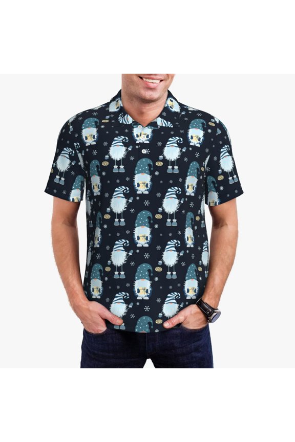 Christmas Gnome blue Polo Shirts for Men, Men's Short Sleeve Stretch Polo Shirt, Shirts for Men-Large