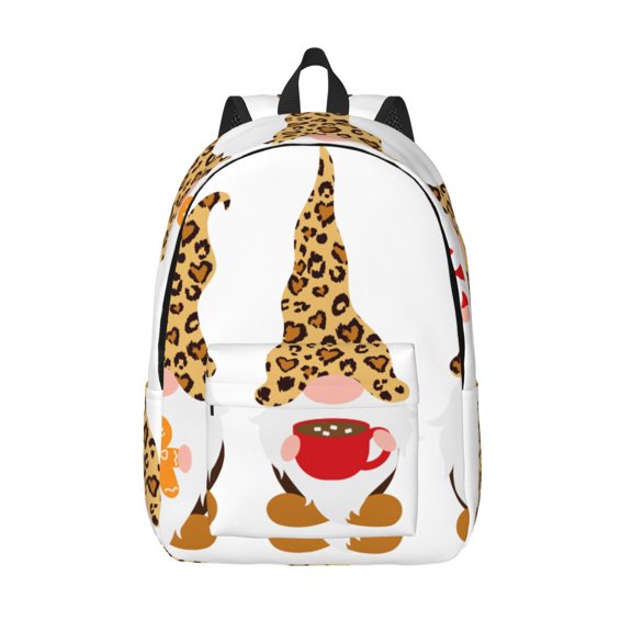 Vsdgher Christmas Gnomes In Leopard Print Canvas Backpack Travel Rucksack Unisex Knapsack 15.7/17.7Inch Laptop Backpack for Work,College -Small