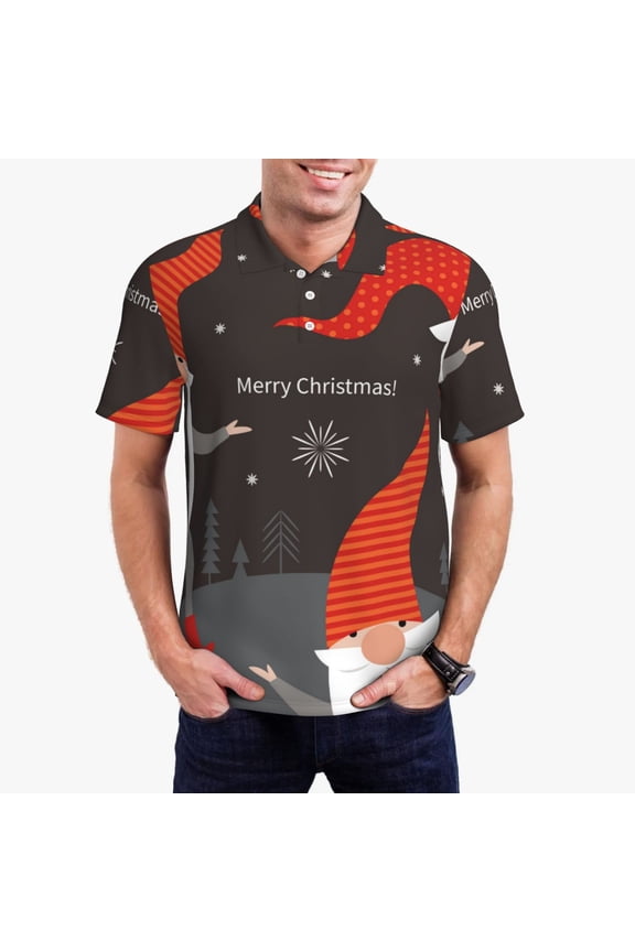 Christmas Gnomes In Red Hats Polo Shirts for Men, Men's Short Sleeve Stretch Polo Shirt, Shirts for Men-Medium