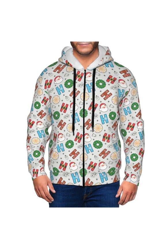 Christmas Hohoho 1 Mens Hoodies Zip Hoodie, Hoodies for Men, Zip-up Hooded Sweatshirt-Medium
