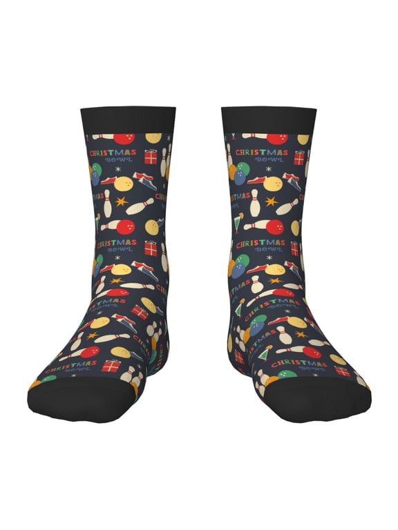 Christmas Holiday Bowling Pattern Kids Socks Boys Girl Crew Athletic Half Sport Running Breathable Socks Lightweight Stretch Crew Socks