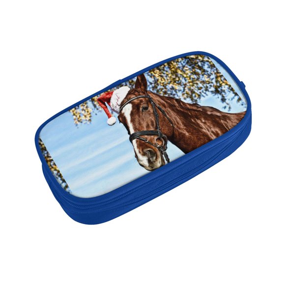 Vsdgher Christmas Horse Print Large Capacity Pencil Case Pouch with Zipper, Portable Aesthetic Big Capacity Pencil Cases Pen Office Travel Stationery Bag