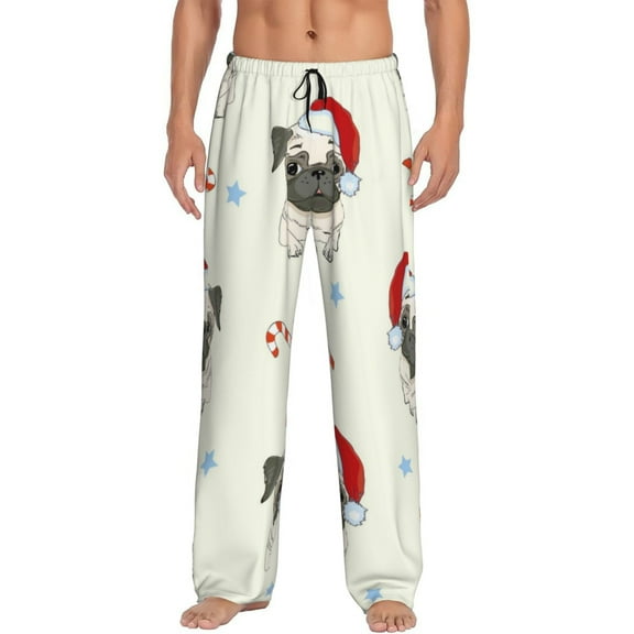 Vsdgher Christmas Pug Dog Print Mens Pajama Pants Sleep & Lounge Pants, PJ Bottoms With elastic waistb and Pockets