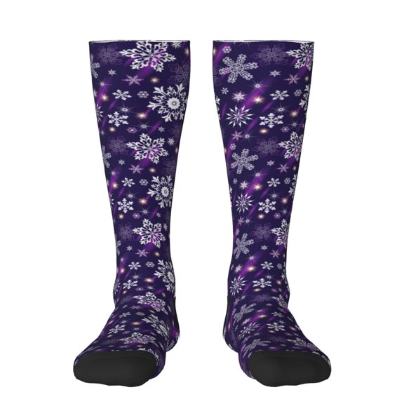 Vsdgher Christmas Purple Snowflakes Knee Socks, High Socks Long Stretchy Sock Women Knee High Stocking, Long Socks for Women