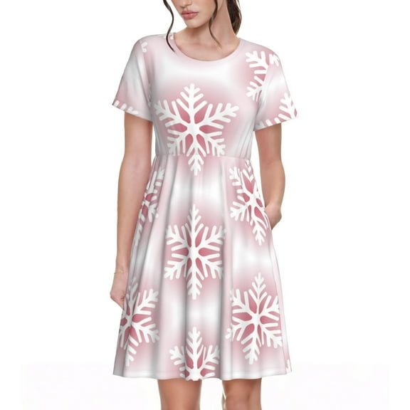 Vsdgher Christmas Snowflakes for Womens Summer 2025 Casual Midi Maxi Dresses Lightweight Short Sleeve Round Neck Beach Dress -3X-Large