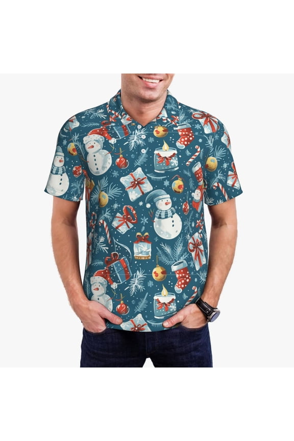 Christmas Snowman Gift Polo Shirts for Men, Men's Short Sleeve Stretch Polo Shirt, Shirts for Men-Large