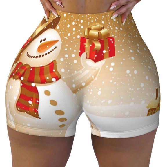 Vsdgher Christmas Snowman Gift print Workout Shorts for Women Seamless Soft Smooth Gym Yoga Scrunch Active Exercise Fitness Shorts