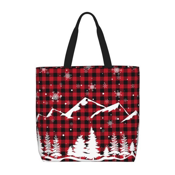 Vsdgher Christmas Tree Buffalo Plaid print Tote Bag for Women Shoulder Bag with Zipper Large Shoulder Bag Handle Handbag Portable Washable for Travel, Work