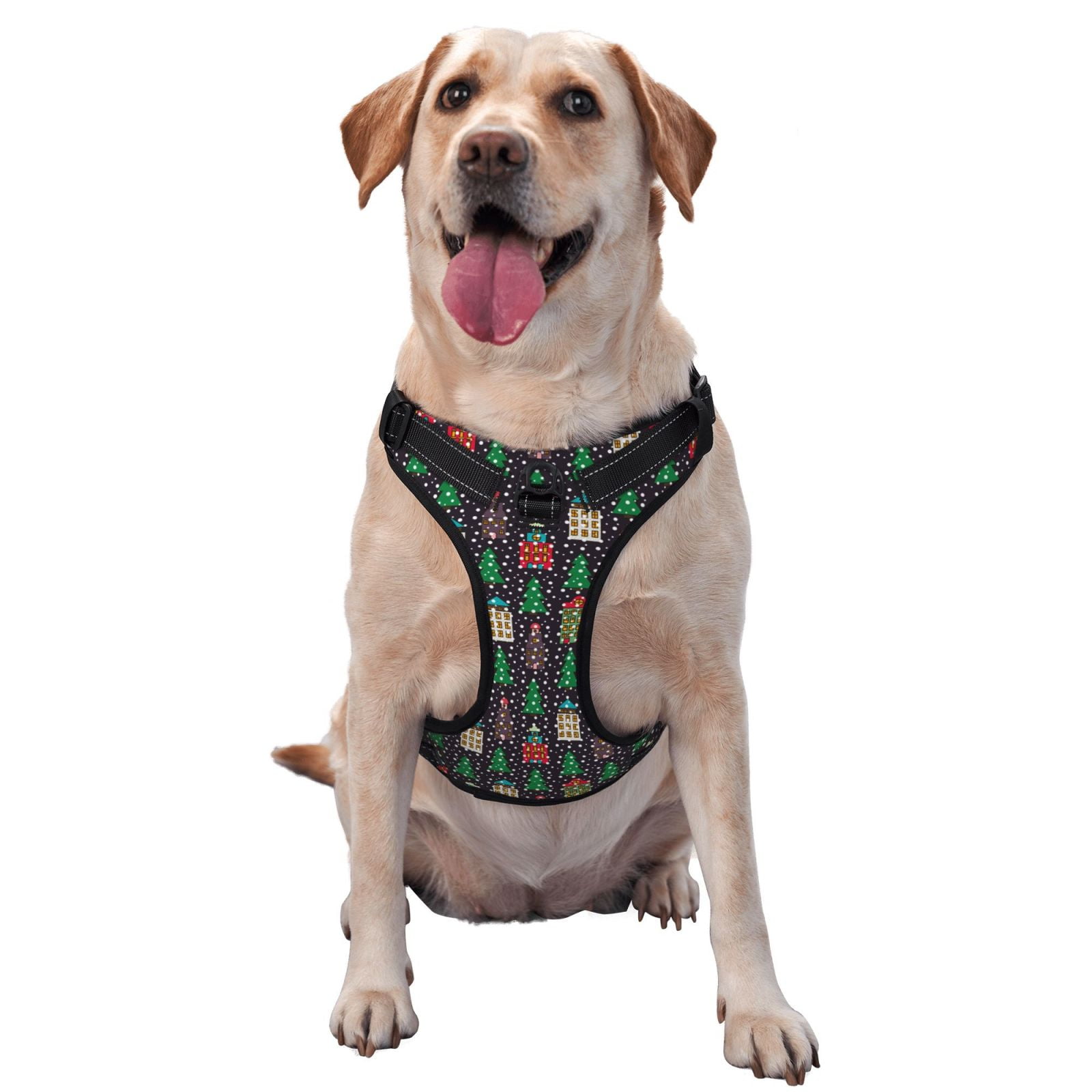 Vsdgher Christmas Trees And Houses Dog Harness, No-Pull Pet Harness, Dog Vest, Pet Vest for Small to Large Dogs-X-Large