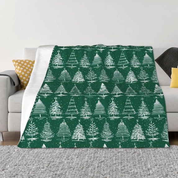 Vsdgher Christmas Trees Pattern Fleece Throw Blanket, Horizontal Fleece Bedding Home Decor for Couch & Bed All Season Use -50"x40"