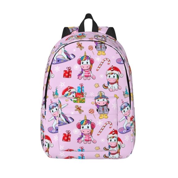 Vsdgher Christmas Unicorns Print Canvas Backpack Travel Rucksack Unisex Knapsack 15.7/17.7Inch Laptop Backpack for Work,College -Small