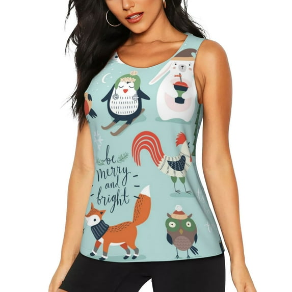 Vsdgher Christmas Winter Animals Print Tank Top Sports Vest Bra for Women Sports ,Performance Stretchy Quick Dry Sports Workout Running Top Vest with Removable Pads