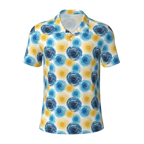 Vsdgher Circular Print Men's Short Sleeve Stretch Polo Shirt, Moisture-Wicking Performance Polo Shirt