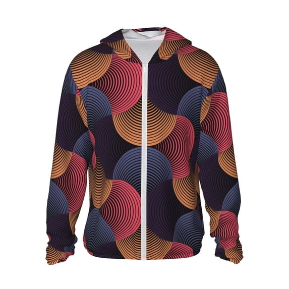 Vsdgher Circular Stripes Print Adult Hoodie Shirts Rash Guard for Men Women,Long Sleeve Sun Protection Fishing Shirts for Athletic Running Swim-3X-Large