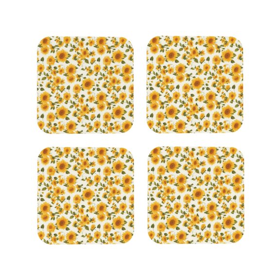 Vsdgher Classical Cute Sunflower NO.101 Leather Coasters for Drinks, Durable Drink Coasters 4 Set for Tabletop Protection, Luxurious Home Décor and Housewarming Gift ( {designName})Square