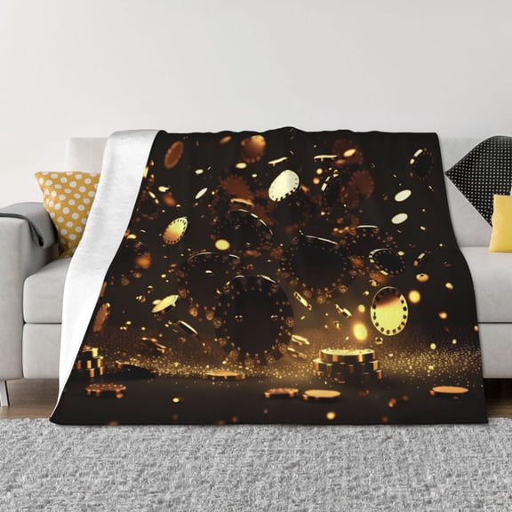 Vsdgher Classical Golden Casino Pattern Fleece Throw Blanket, Horizontal Fleece Bedding Home Decor for Couch & Bed All Season Use -80"x60"