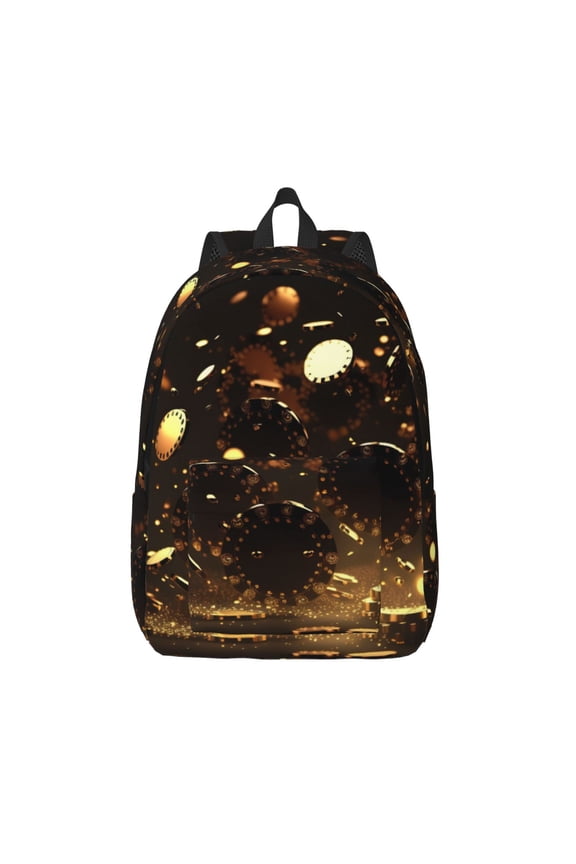 Classical Golden Casino Print Canvas Backpack Travel Rucksack Unisex Knapsack 15.7/17.7Inch Laptop Backpack for Work,College -Medium