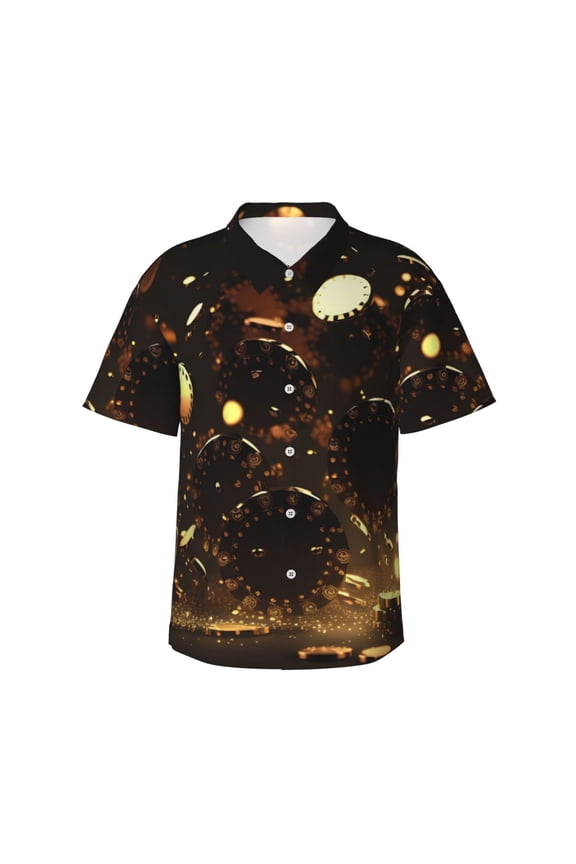 Classical Golden Casino Print Men's Hawaiian Shirts Button Down Tropical Holiday Beach Shirts Vacation Clothes,XX-Large