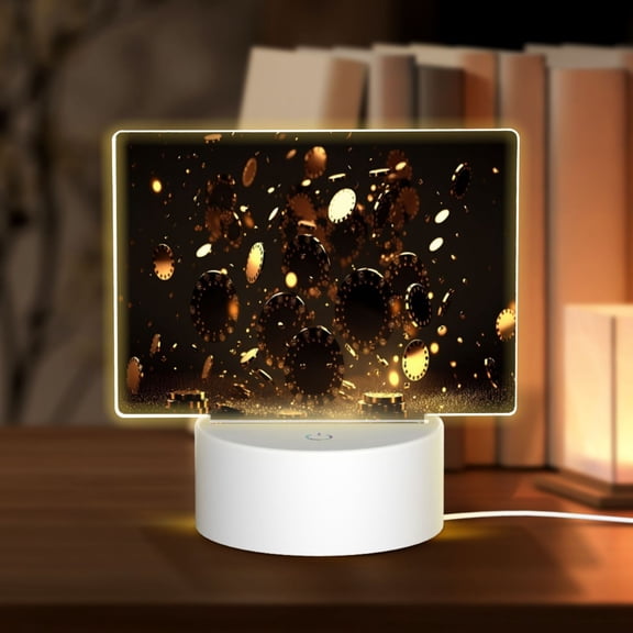 Vsdgher Classical Golden Casino Rectangular Acrylic Night Light Acrylic Sleep Night Light Friend Gifts for Birthday Gifts for Women Teens Boys Girls
