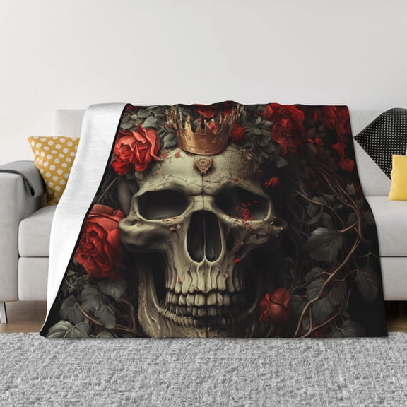 Vsdgher Classical Rose Crown Skull Pattern Fleece Throw Blanket, Horizontal Fleece Bedding Home Decor for Couch & Bed All Season Use -40"x30"