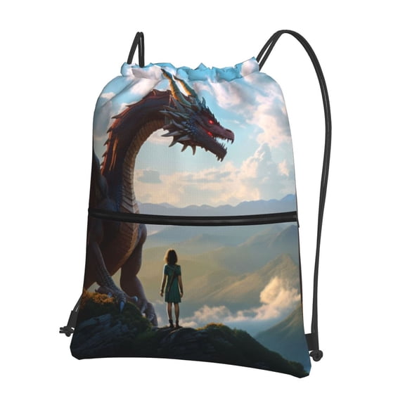 Vsdgher Clear Sky Mountain Red Dragon Drawstring Backpack Water Resistant String Bag Sports Sackpack Gym Sack for Men Women
